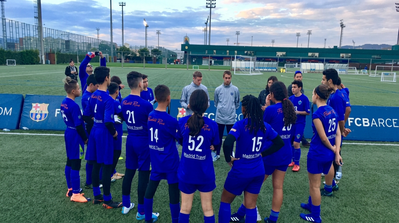 Team huddle at FC Barcelona