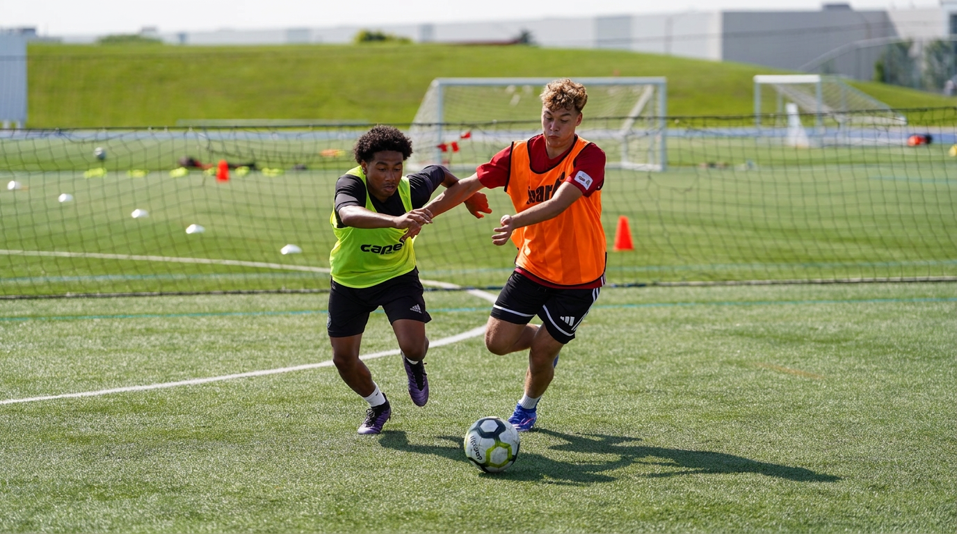 SFI players competing for the ball during a training session.